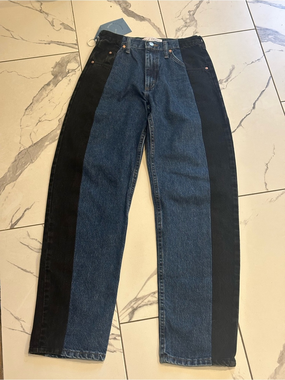 Two-Tone Slim Straight Women's Jeans — Blue & Black